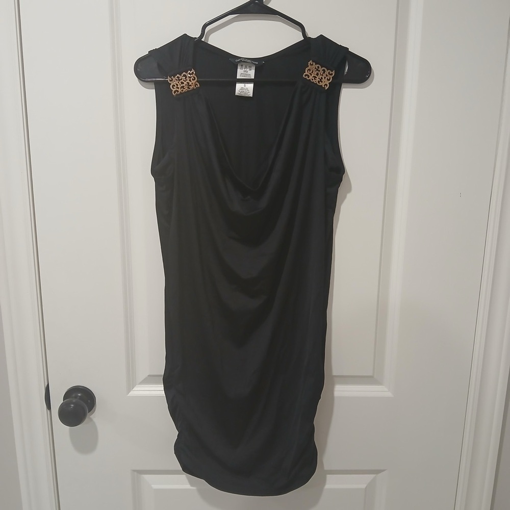 Carmen Marc Valvo Swimwear Black Ruched Cover Up Dress Gold Hardware Size Small